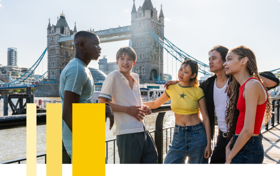 Students in front of Tower Bridge in London